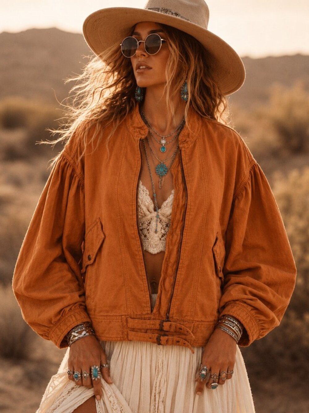 Free People Poet Puff Sleeve Jacket Rust Linen Blend Large